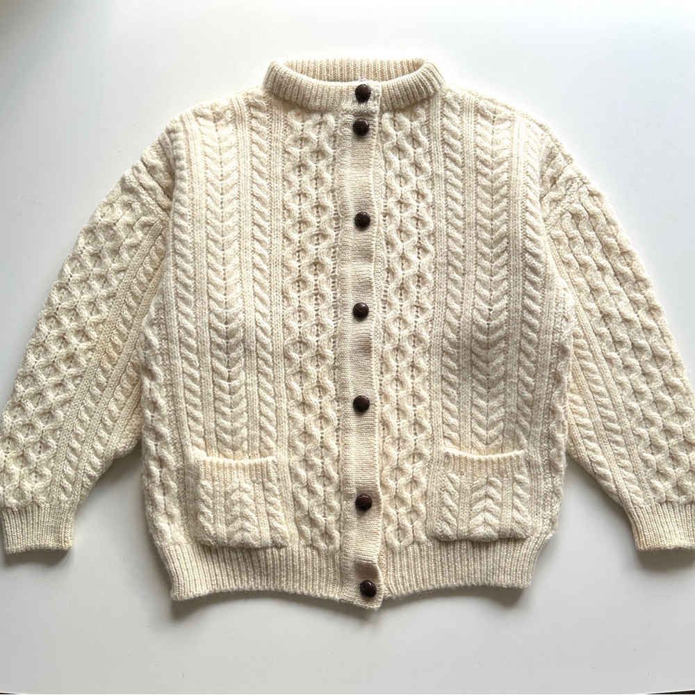 Vintage Aran Irish Fisherman Cable Knit Button-Up Cardigan